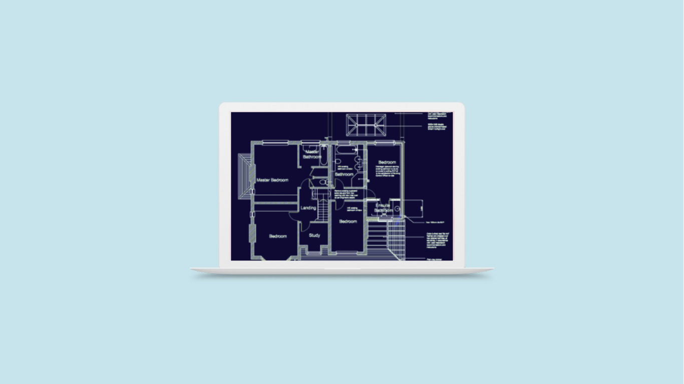 Architectural floor plan displayed on laptop — Richard Norton Construction’s design-led approach to premium extensions in Kent.
