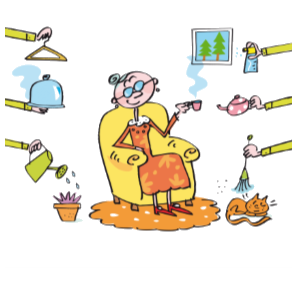 Aide à domicile Personne âgée reçoit l’aide à domicile Illustration