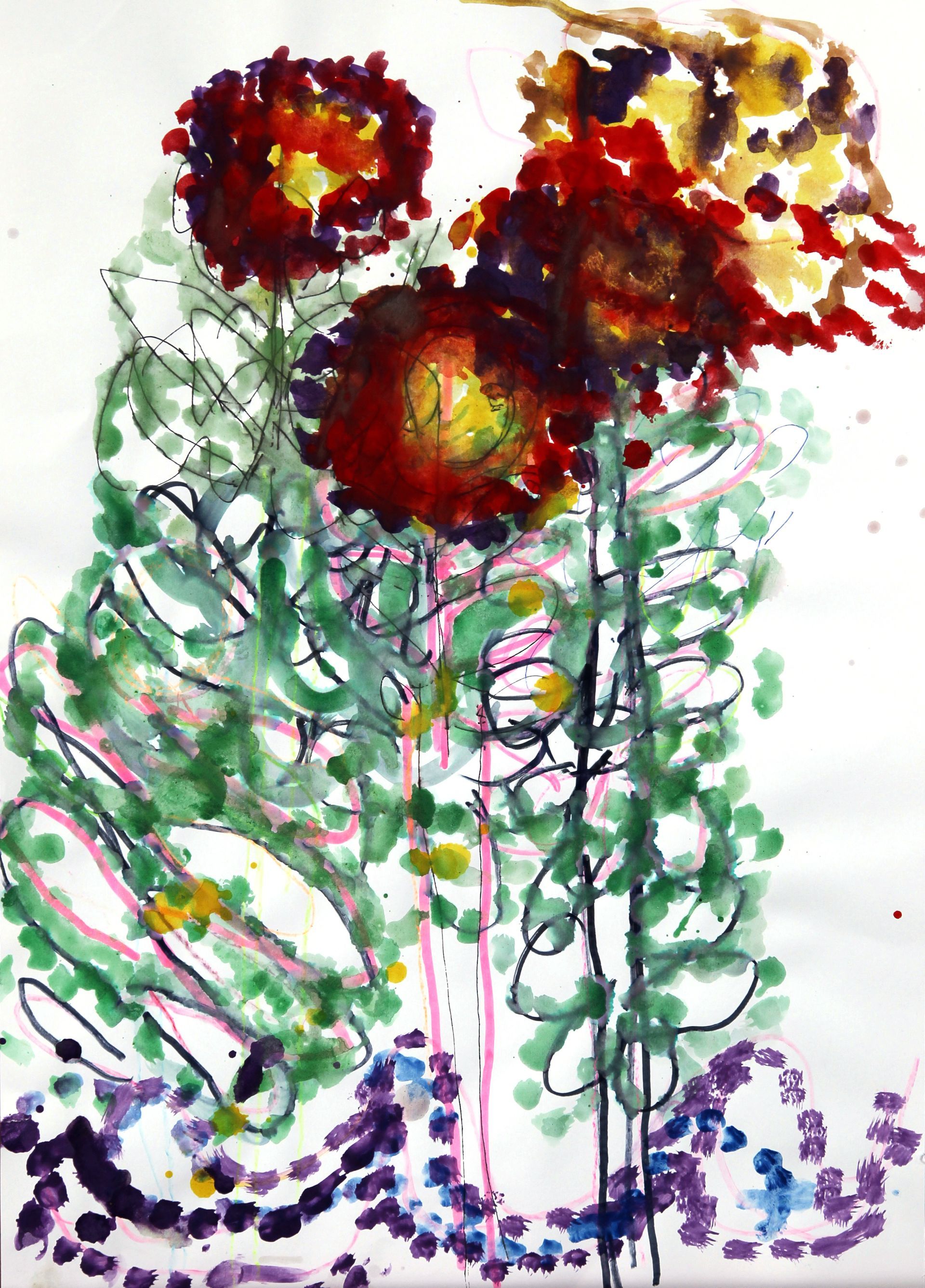 Blühende Pflanzen III, Faserstift und Acryl auf Papier, 50 x 35 cm, 2022