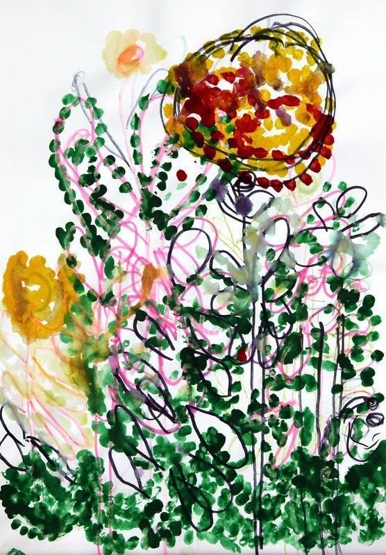 Blühende Pflanzen IV, Acryl auf Papier, 50 x 35 cm, 2022