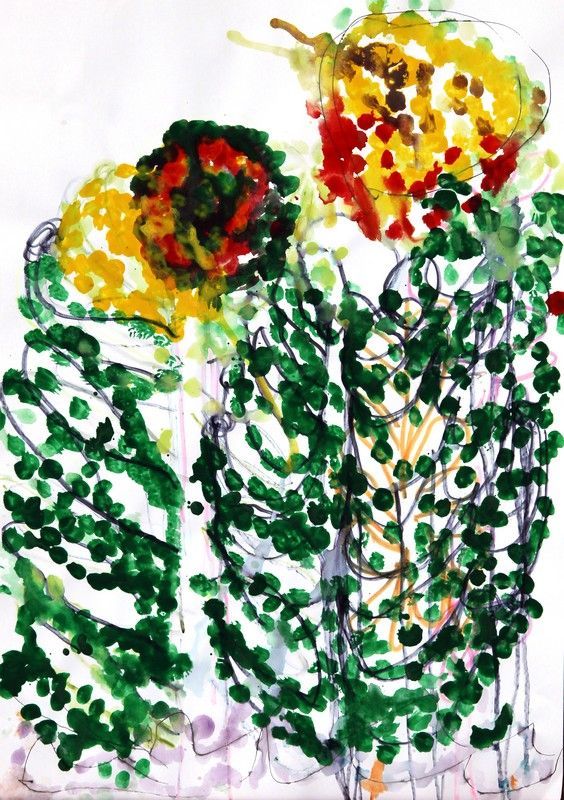 Blühende Pflanzen VI, Acryl auf Papier, 50 x 35 cm, 2022