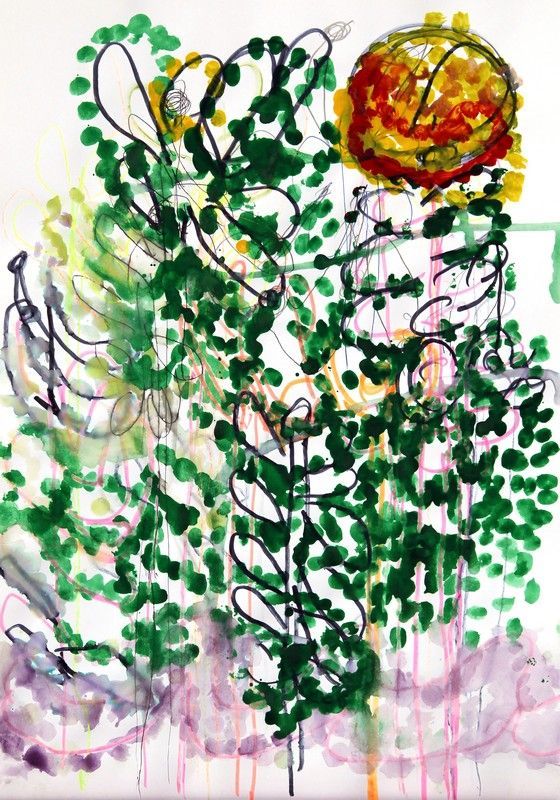 Blühende Pflanzen V, Faserstift und Acryl auf Papier, 50 x 35 cm, 2022