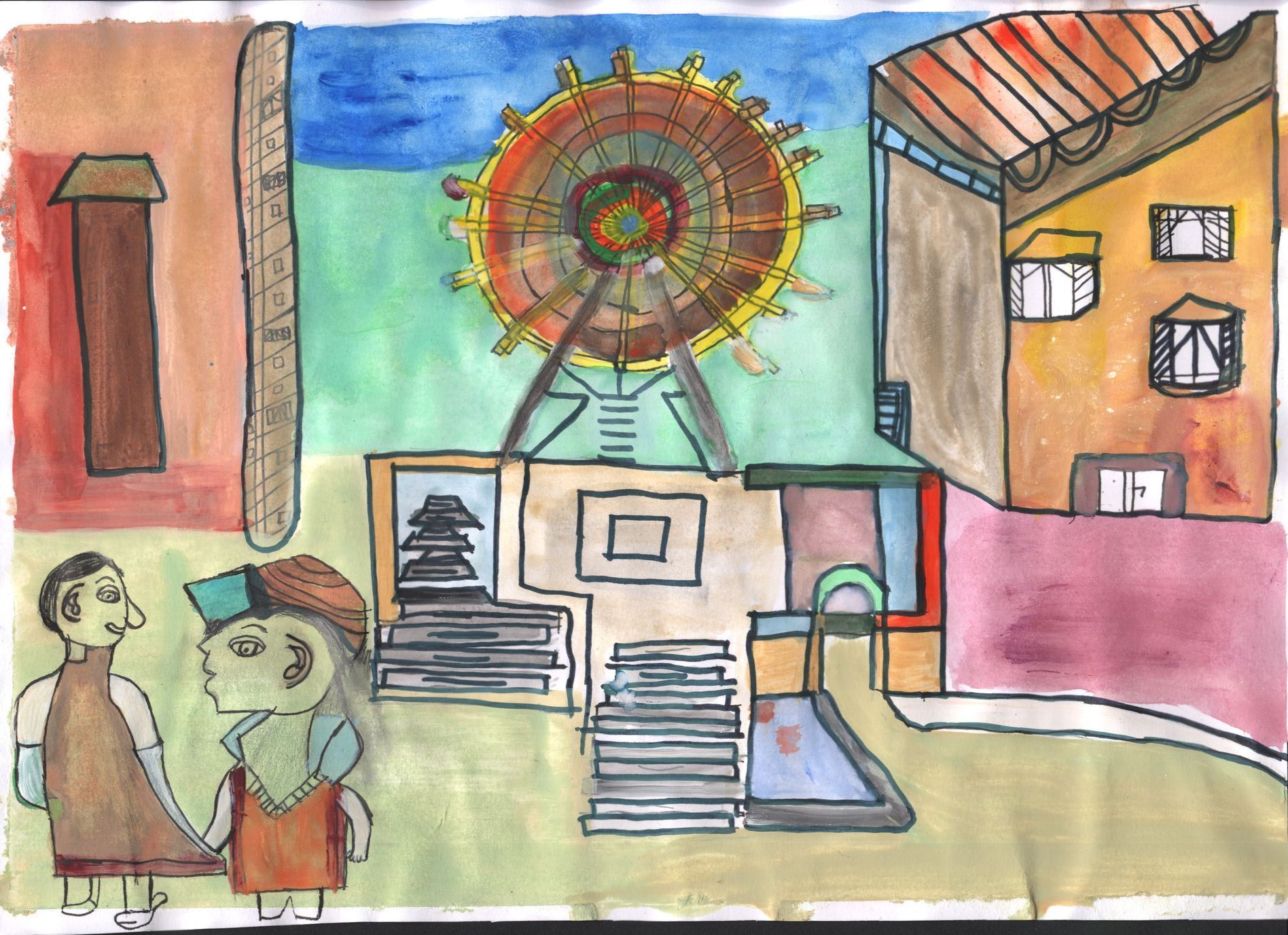 Manja Horn DORF I Acryl und Tuschestift auf Papier, 24.8 x 34.6 cm, 2018