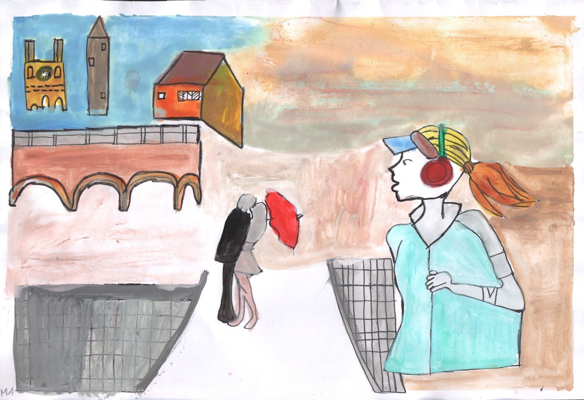 Manja Horn DORF II Acryl und Tuschestift auf Papier, 21.9 x 32 cm, 2018