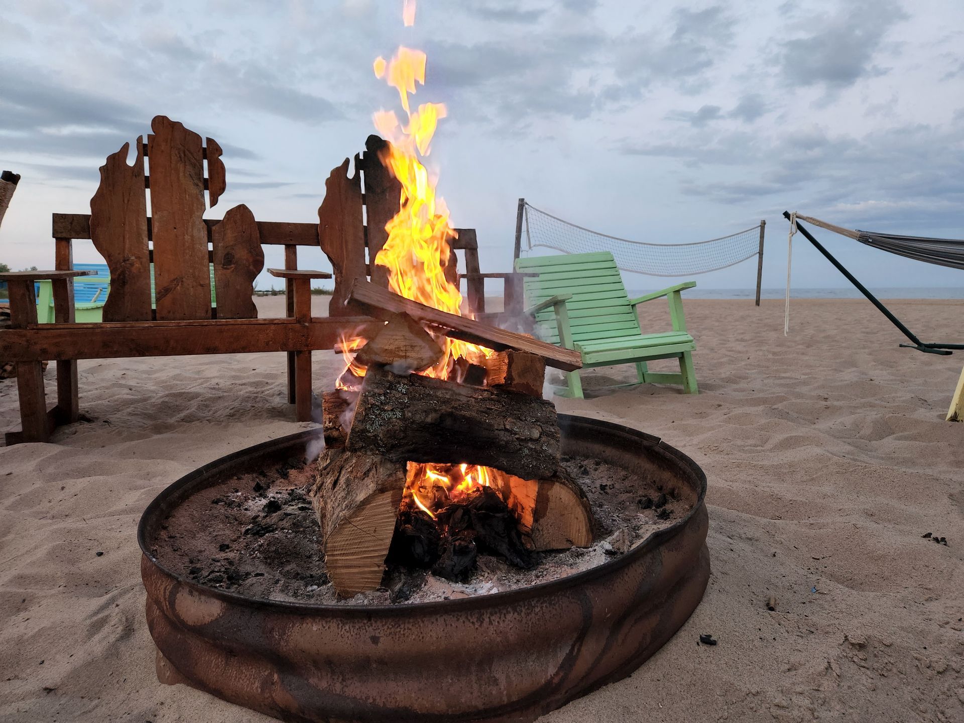 Nightly Fires on the Beach, fire wood provided for guests at Blue Horizon Court in Oscoda Michigan