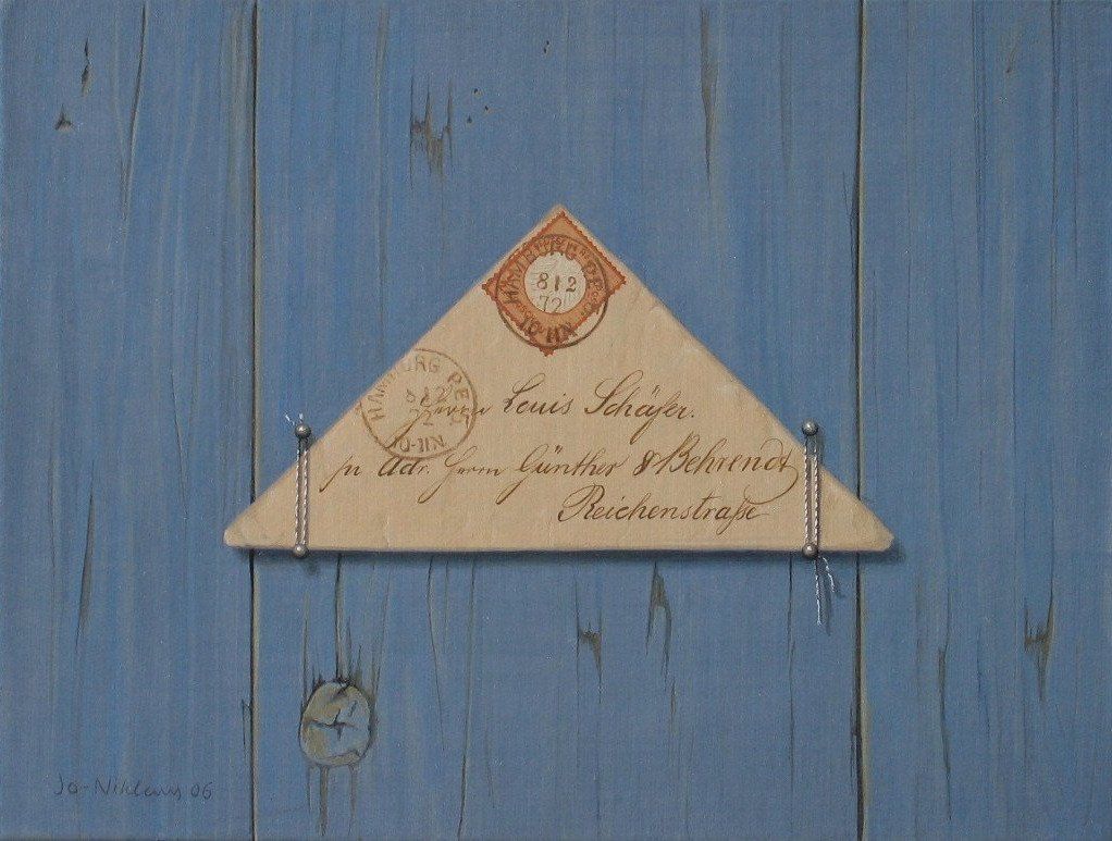 Briefmarken in der Kunst, Feinmalerei, Trompe-lóeil-Malerie, Jo Niklaus, Nürnberg