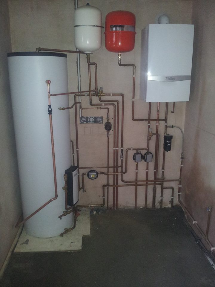Gas boiler and unvented hot water cylinder installation