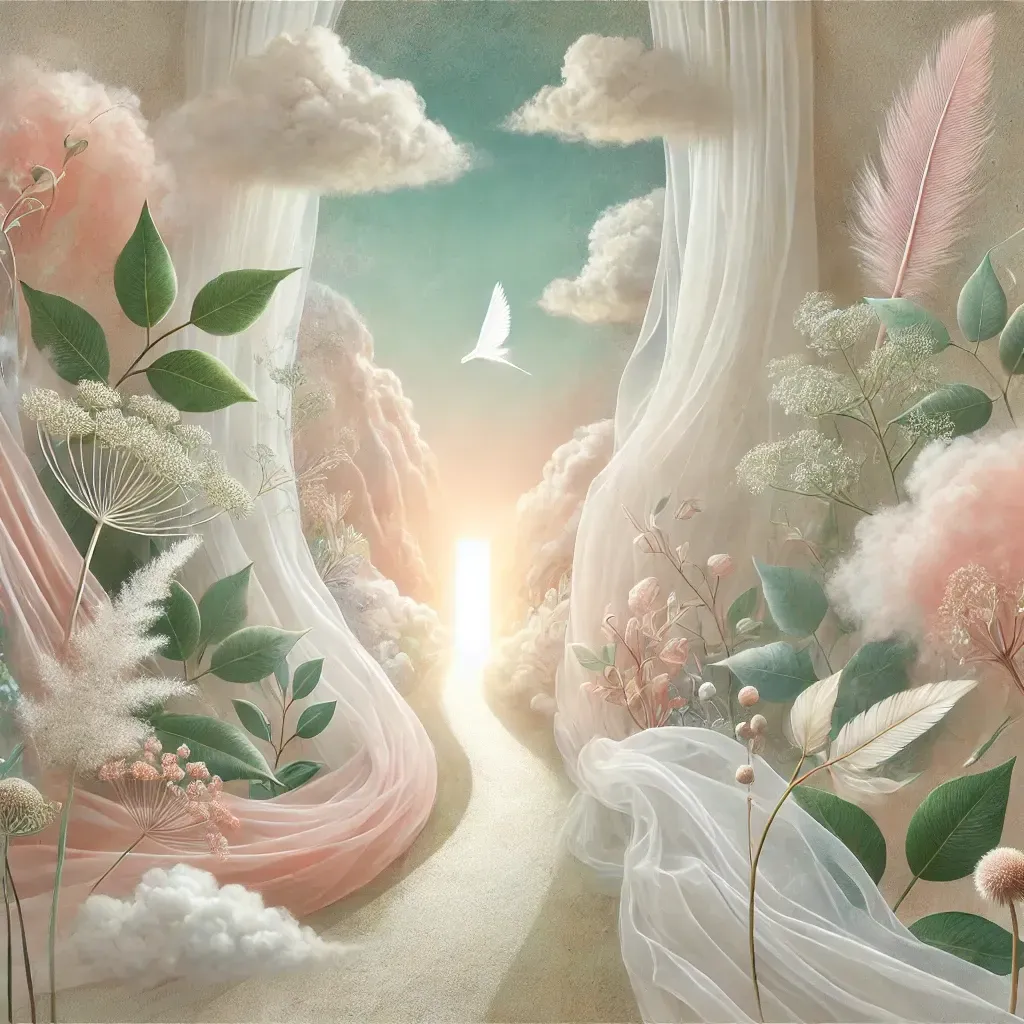 Zarte Naturillustration mit Licht und floralen Formen – Symbol für inneres Erleben