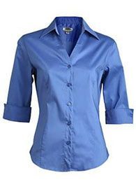 Uniforms - Women's 3/4 Sleeve V-Neck Tailored Stretch Broadcloth Blouse