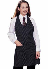Hospitality Uniforms - Pinstripes V-Neck Bib Apron, Adjustable Neck Strap