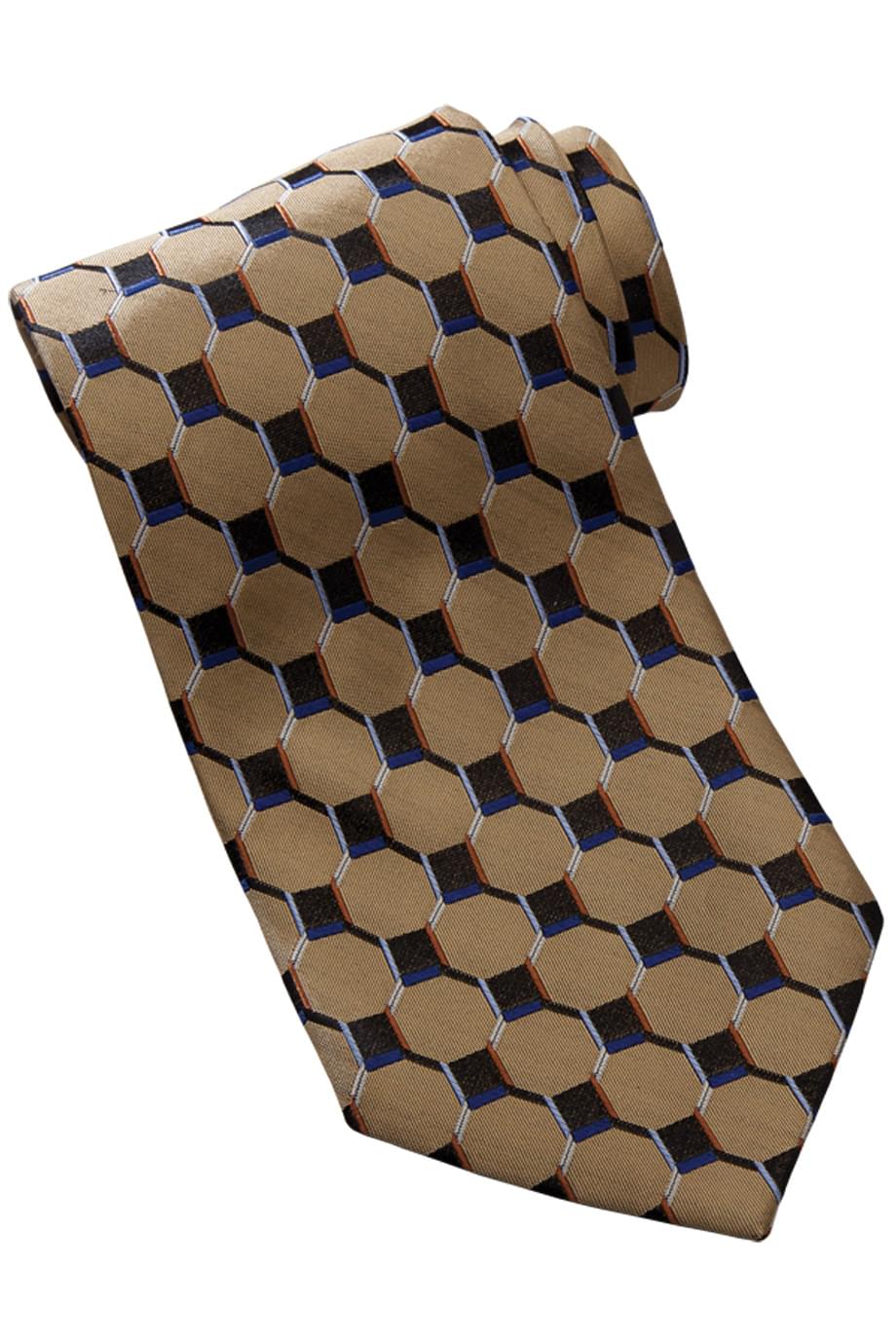 Uniforms - Silk Tie, Honeycomb Pattern, Gold, Black