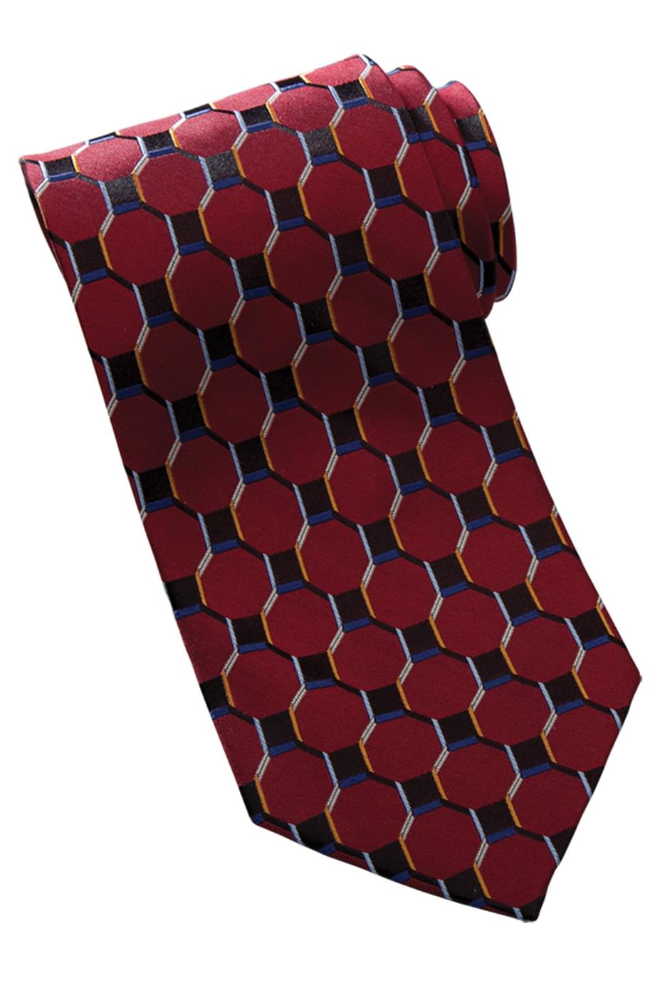 Uniforms - Silk Tie, Honeycomb Pattern, Wine, Red, Black