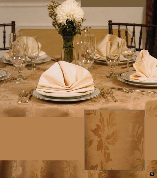 Hospitality Damask Leaf Tablecloths, Napkins