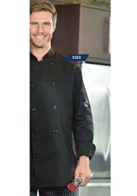 Uniforms - Kitchen, Chef Coats Black Short Sleeve Knot Buttons