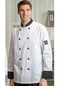 Uniforms - Chef, Kitchen, Chef Coats White Contrast Trim Long Sleeve Cotton Blend