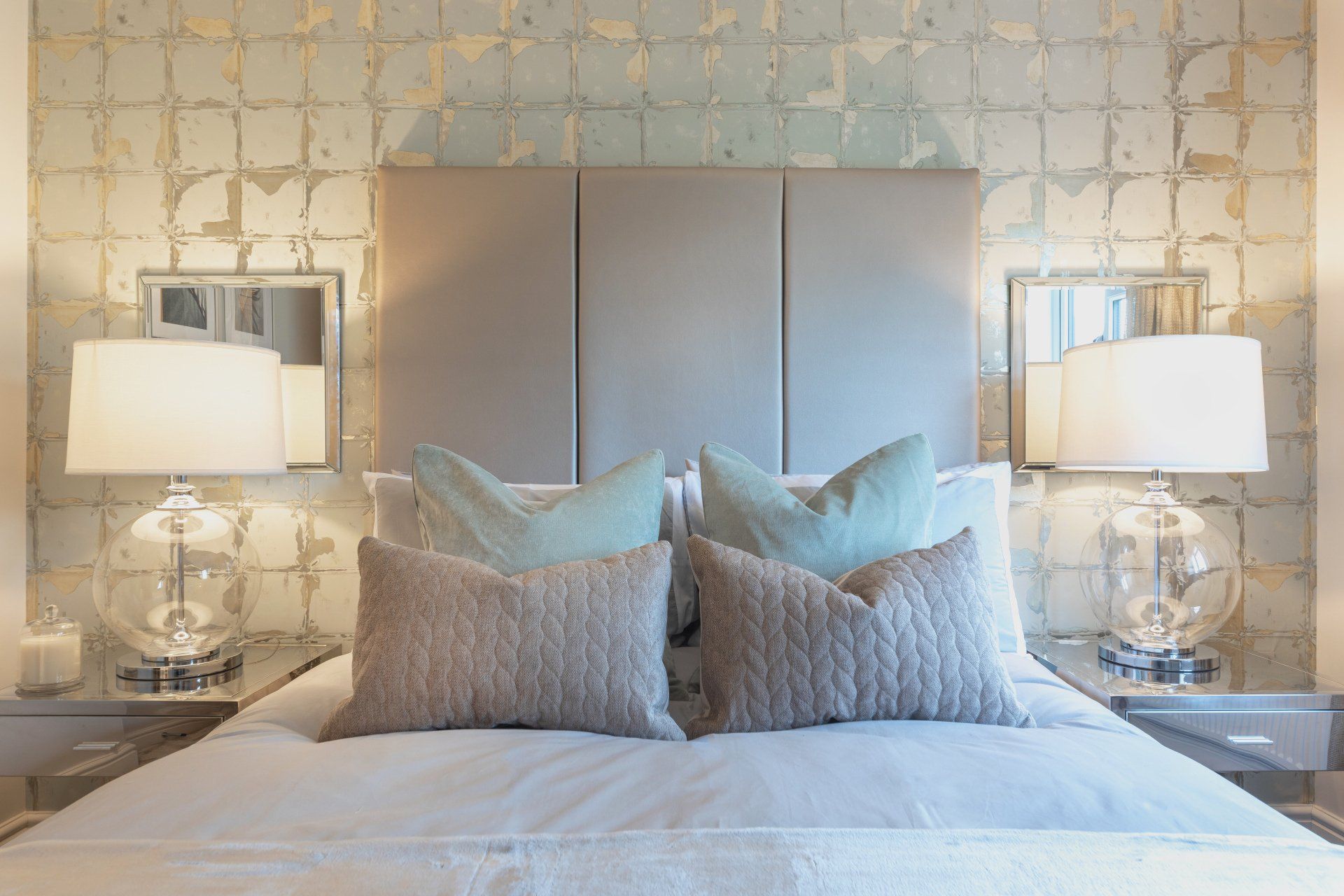 Bedroom interior design, custom headboard