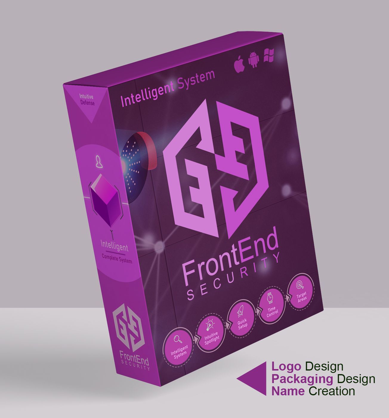 Complete Branding Design for Front End Security. Logo, Name, and Packaging Design.