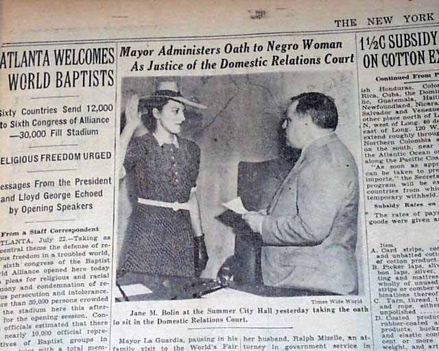 In 1939, Jane Bolin was appointed Judge of the Domestic Relations Court. Breaking Barriers: Jane Bolin