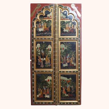 2 door leaves - painted - Indian motif