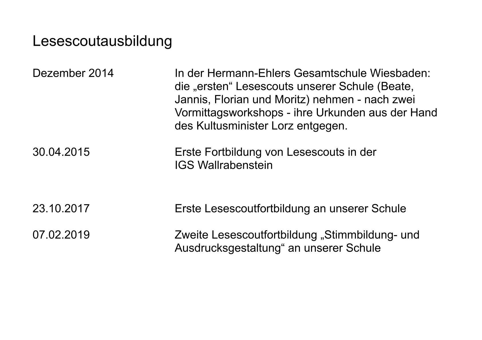 Lesescoutausbildung tabl. Aufstellung