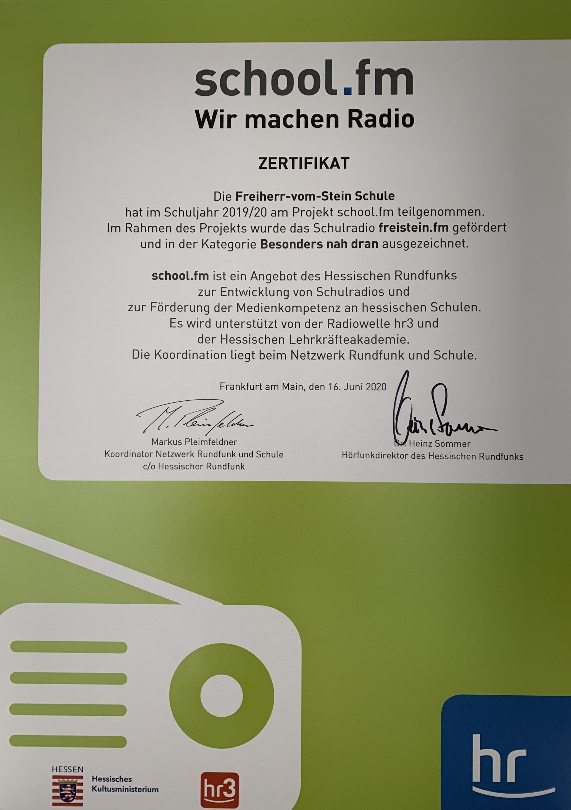 Zertifikat school.fm Zertifikat school.fm