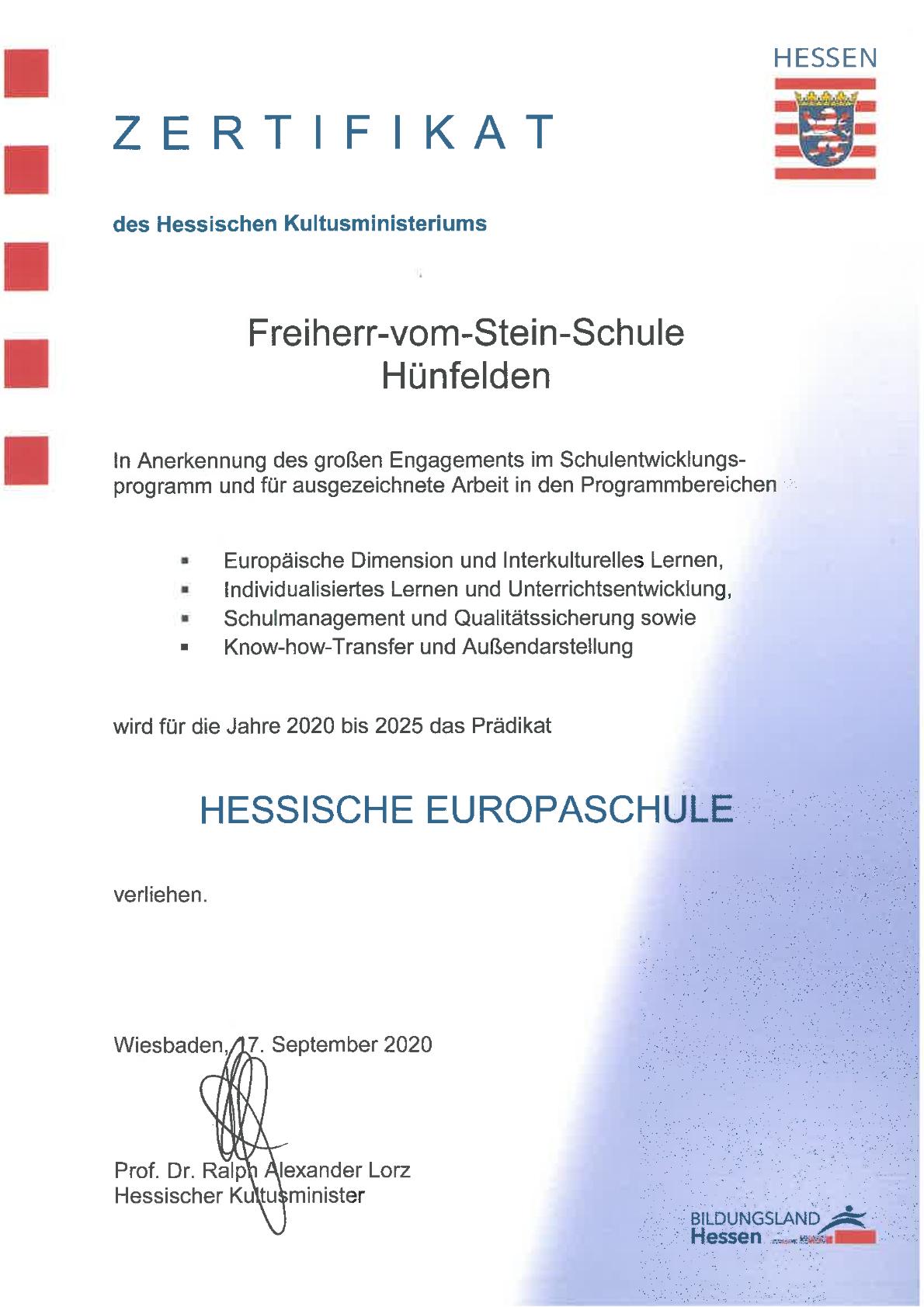 Urkunde Rezertifizierung zur Europaschule Urkunde Rezertifizierung zur Europaschule