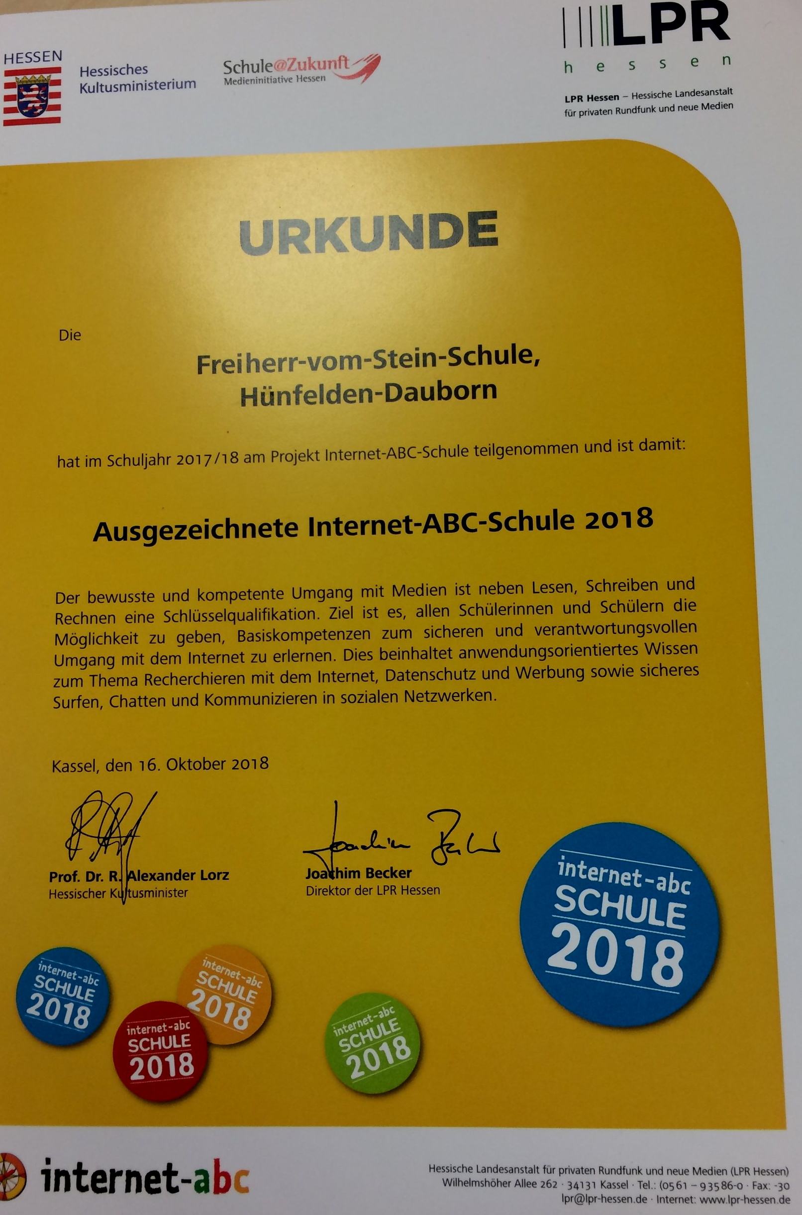 Auszeichnung Internet-ABC Schule