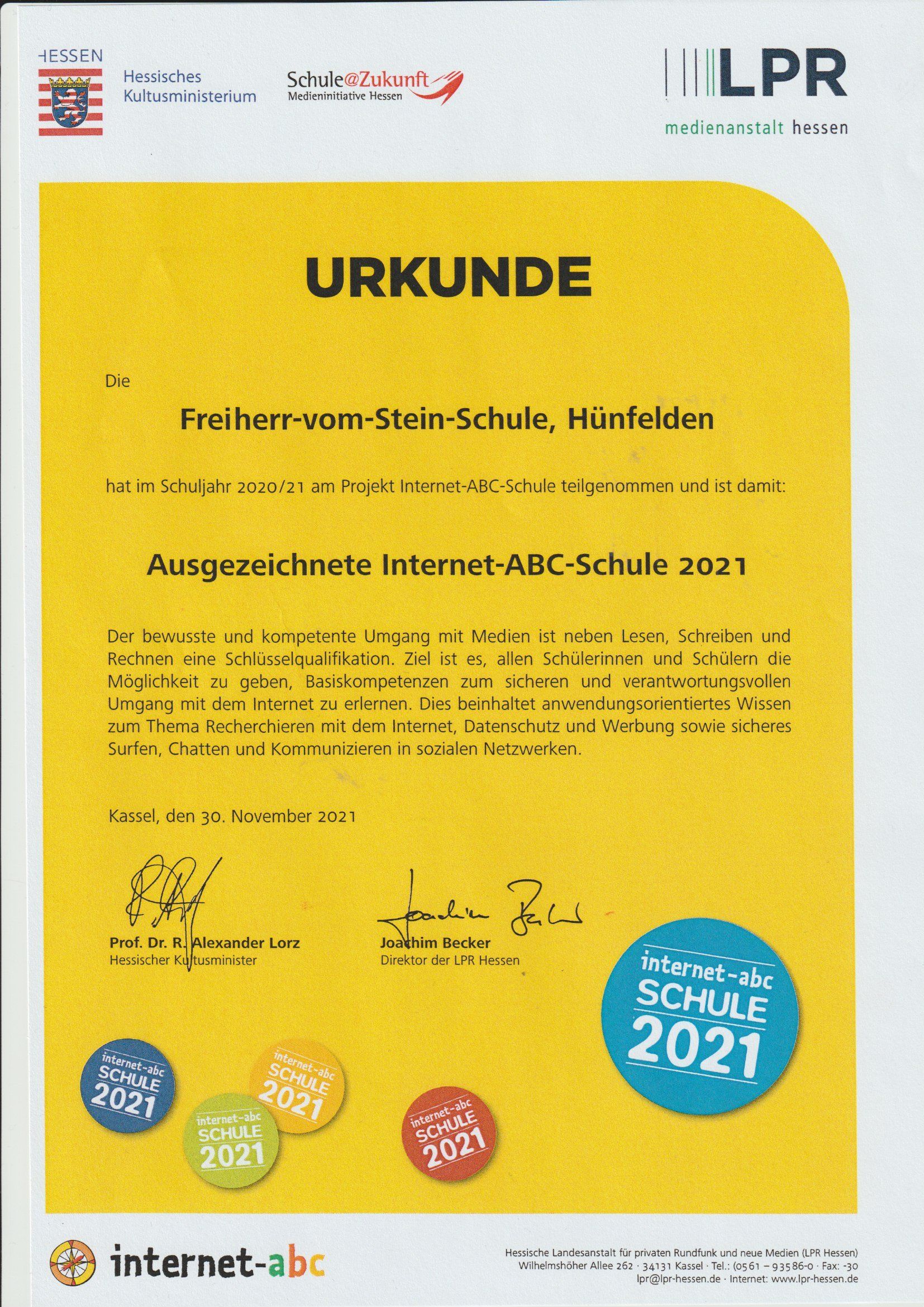 Urkunde Internet ABC-Schule 2021 Urkunde Internet ABC-Schule 2021
