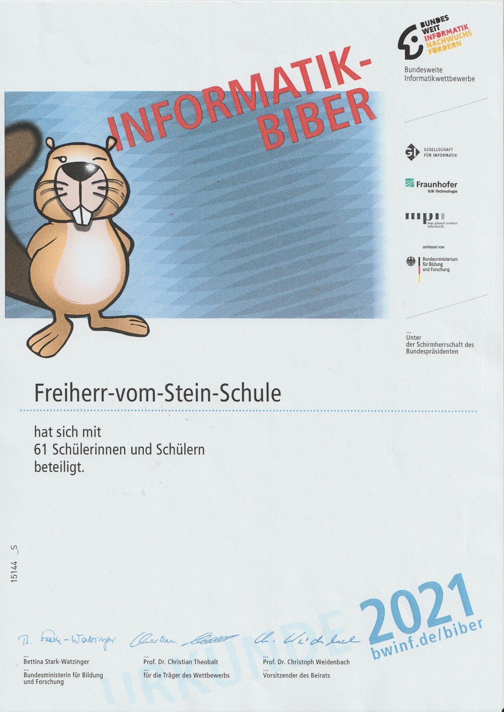 Urkunde Informatik Biber