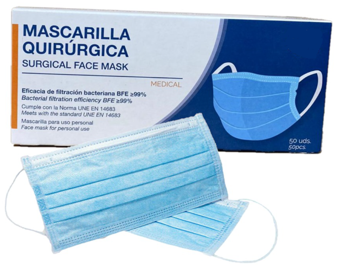 Caja de 50 unidades de mascarillas quirúrgicas desechables tipo IIR 3 capas