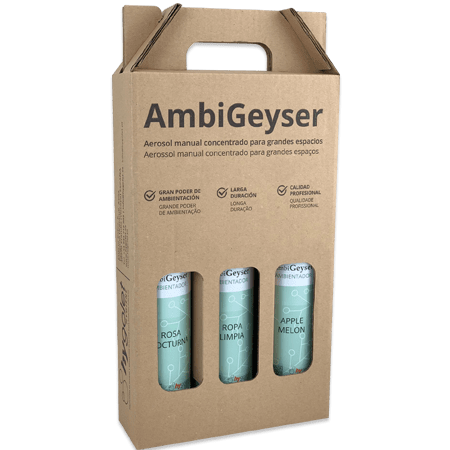 Estuche ambygeiser de 3 aerosoles profesionales de gran alcance.