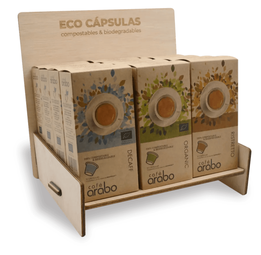 Expositor cápsulas café compostables 100% ecológicas