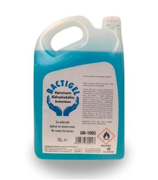 Garrafa de 5 litros de gel hidroalcohólico Bactigel