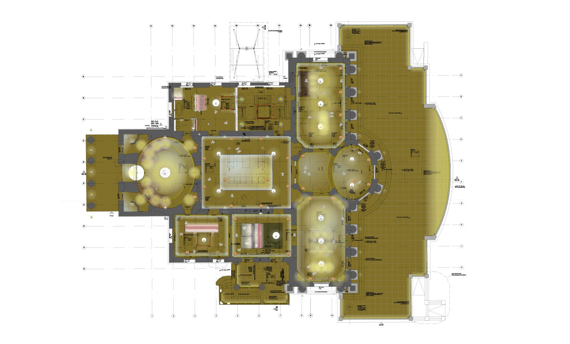 Grundrisse des Palais Oppenheim Köln mit Lichtplanung von Fischer & Partner