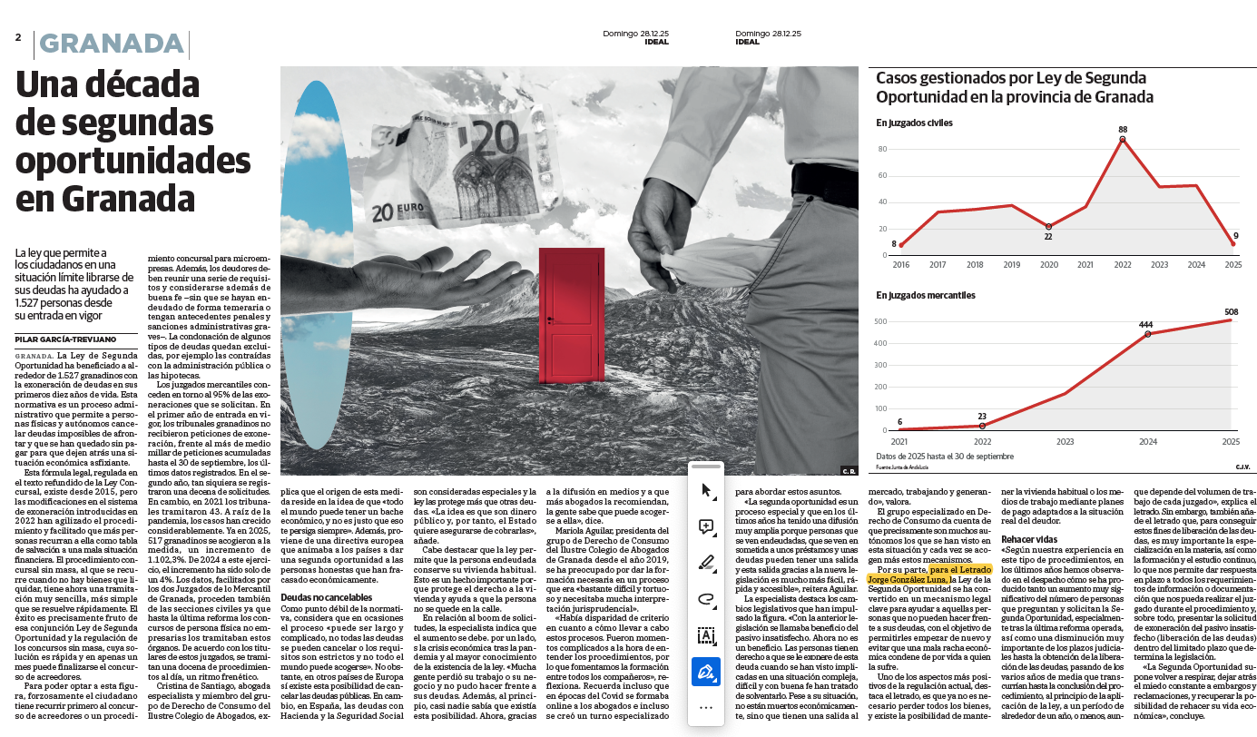 Colaboración IDEAL sobre la LEY DE SEGUNDA OPORTUNIDAD. Artículo publicado.