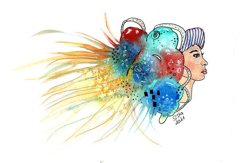 Frauenkopf gezeichnet Abstrakte Zeichnung mit Frauenkopf