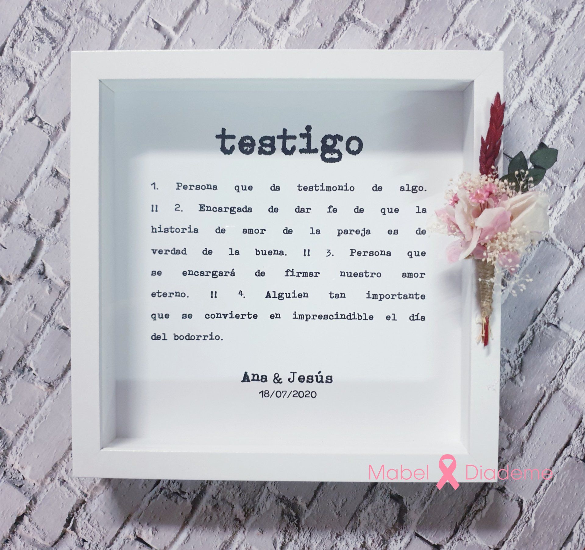 Cuadro testigos de boda regalos bonitos flores preservadas