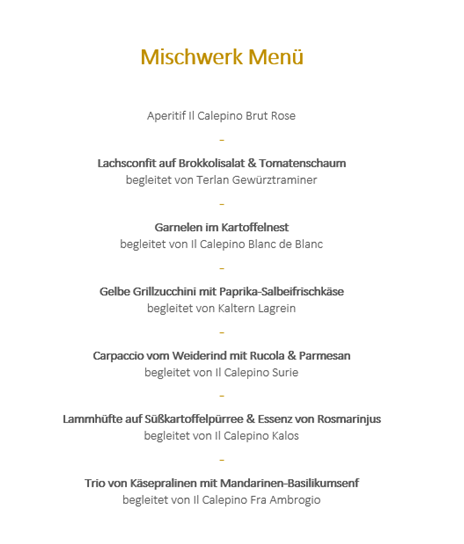 Passendes Menü zur Weinverkostung im Mischwerk Aulendorf.