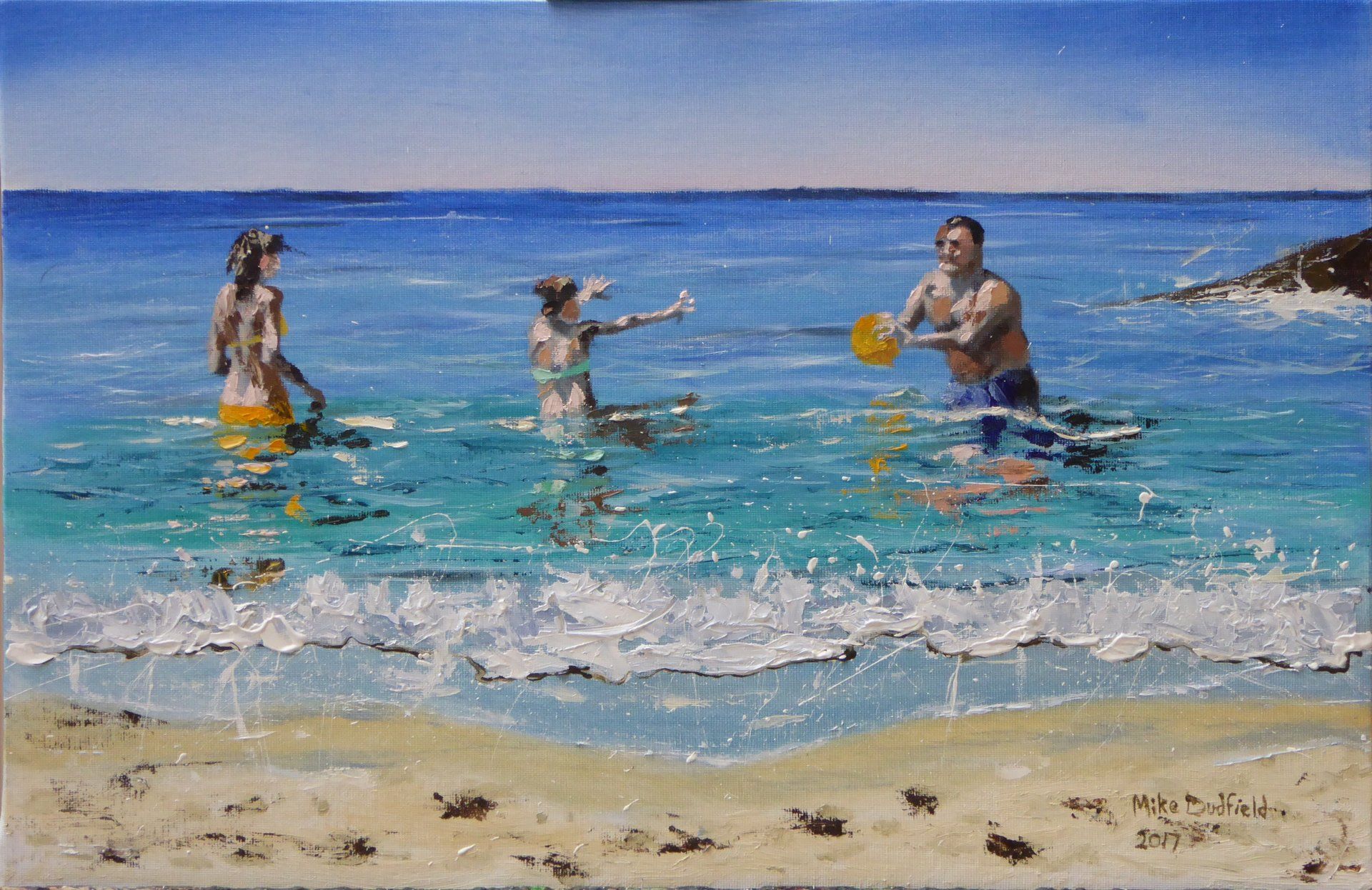 Painting of Family Playing in the Sea