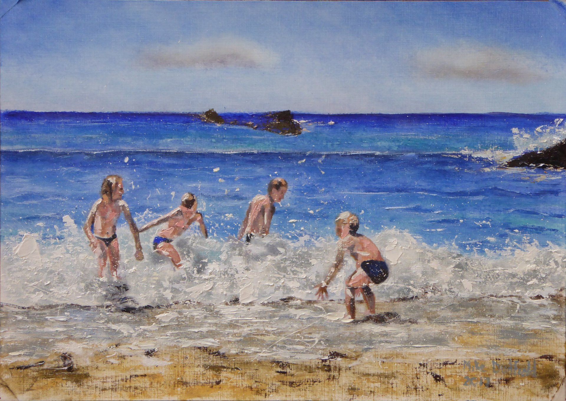 Painting of Boys Splashing in the Sea