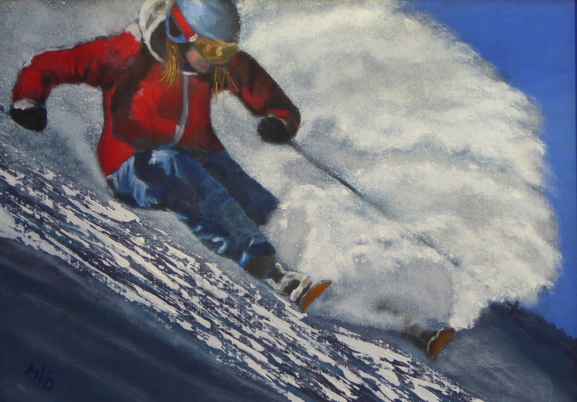 Girl Having Fun Skiing. Skiing art