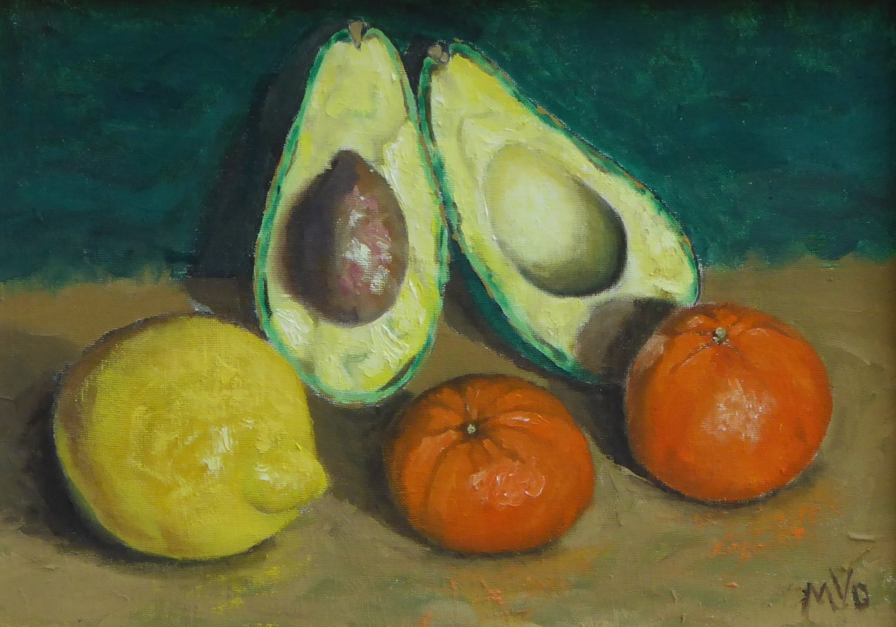 Painting of Lemon, Satsumas and Avocados