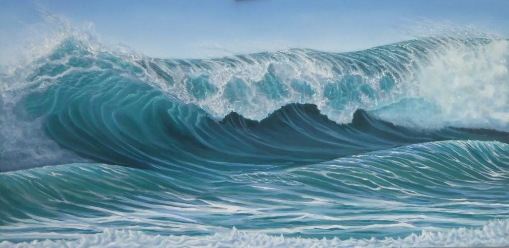 Ocean wave. Big  dramatic ocean wave. Crashing wave.  Foam. Painting