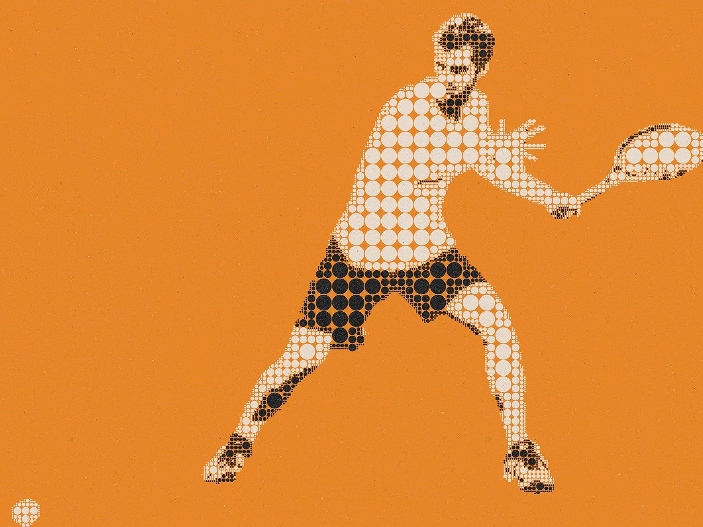 Illustration eines Tennisspielers beim Schlag, auf einem einfarbig orangefarbenen Hintergrund.