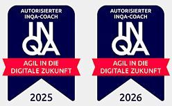 Logos autorisierter INQA-Coach 2025 und 2026