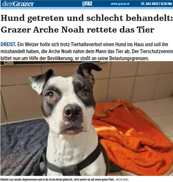 derGrazerZeitung%Presse%Abnahme%Tierheim%Arche Noah%Aktiver Tierschutz Austria%Graz
