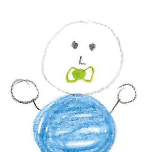 Kinderzeichnung von einem Baby mit einem Schnuller im Mund