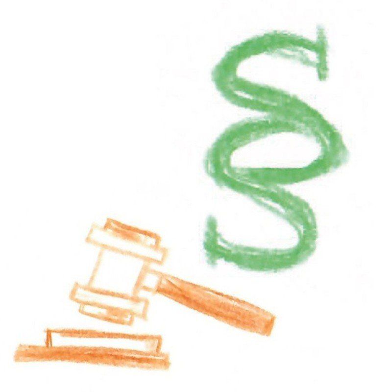 Zeichnung von einem Paragraphen und einem Richterhammer