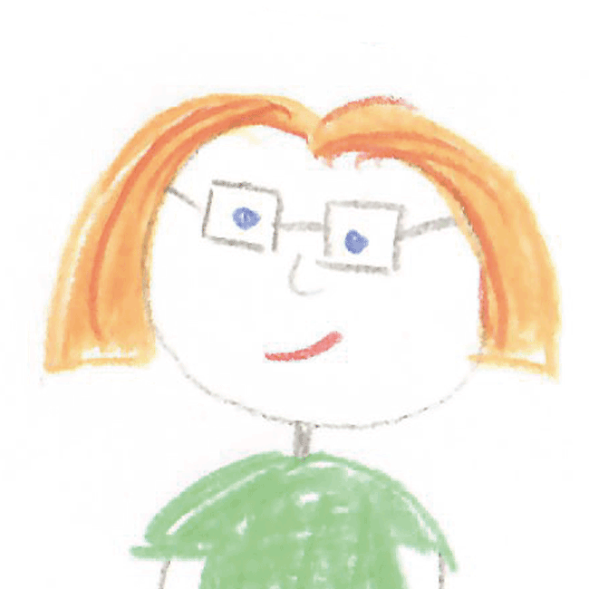 Schulwahl Kinderzeichnung von einem Mädchen mit einer Brille