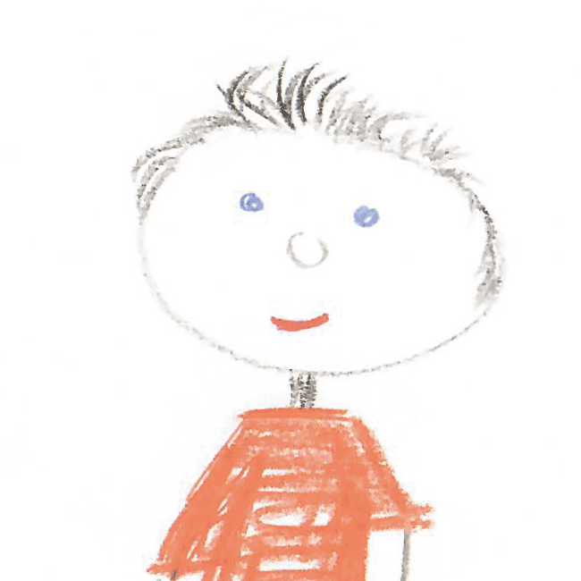 Kinderzeichnung von Jungen mit orangem Shirt